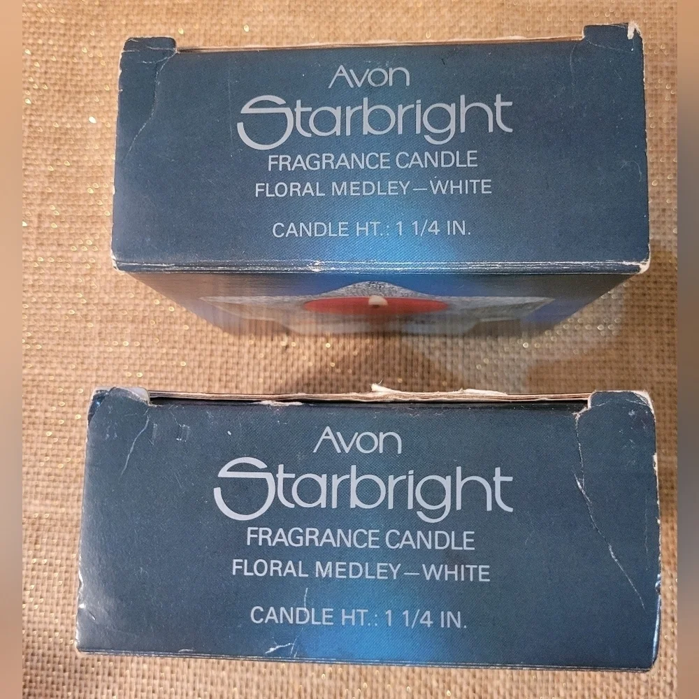 2 Vintage Avon Starbright Star Shape Glass Candle Holder Floral Scent In Box NOS